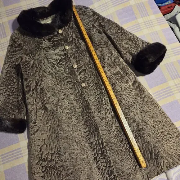 Vintage 40s 50s Rikes Dayton Persian Lamb Fur Mink Fur Collar Coat Penny Lane - Picture 6 of 16